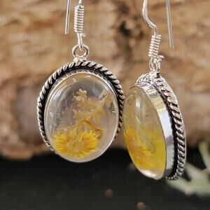 Pressed Wildflower Sterling Silver Dangle Earrings, 1 Inch